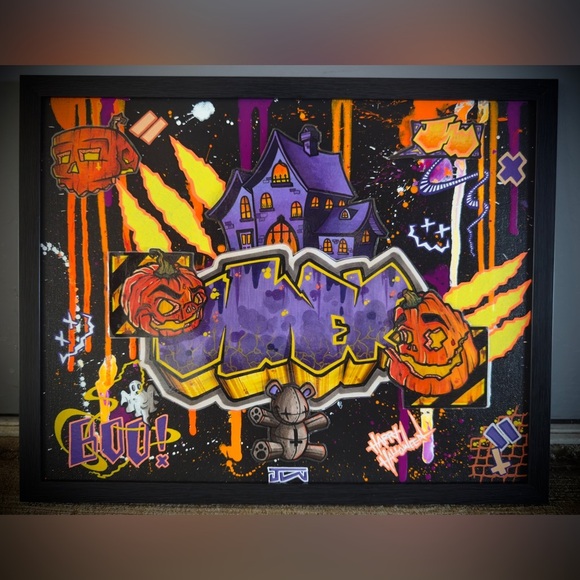 Original Art “JWEKTOBER” Halloween Street Style Graffiti Style Framed 11x14 - Picture 1 of 2